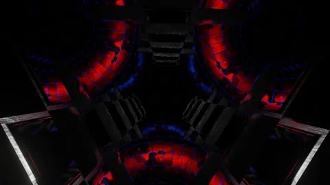 Red and Blue Rings in Triangle Mirror Tunnel Background VJ Loop in 4K Stock Footage 255792467