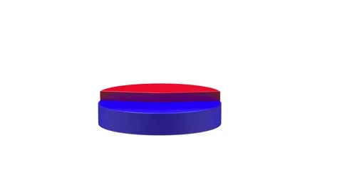 Red and blue sections of a pie chart rotate in a 3D animation Vidéo 344058114