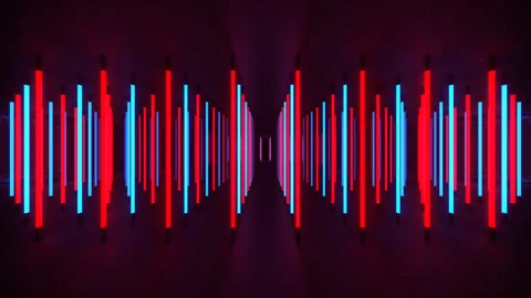 Red and Blue Sequential Light Wave in Cracked Mirror Room Background VJ Loop Stock Footage 345736914