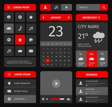 Red and blue set of mobile interface elements イラスト素材