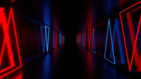 Red and Blue Side Neon Strobe Triangles in Tunnel Background VJ Loop in 4K Stock Footage 277934649