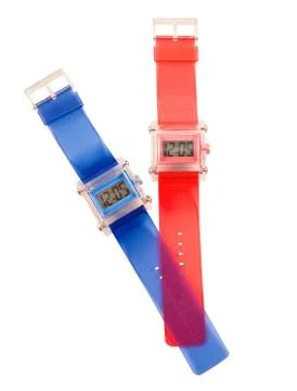 Red and blue simple translucent silicone watches Foto stock