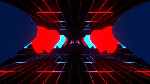 Red and Blue Slow Strobe Neon Hearts Tunnel Background VJ Loop in 4K Stock Footage 280184623