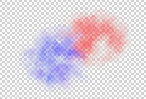 Red and blue smoke clouds blending together with transparent background Illustrazione stock