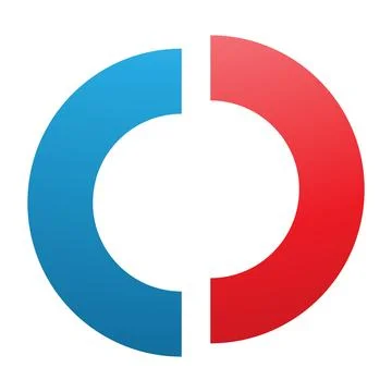 Red and Blue Split Shaped Letter O Icon Stock Illustration