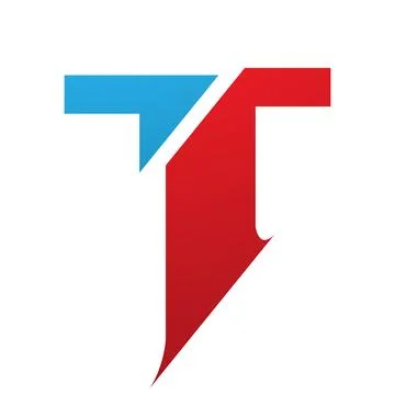 Red and Blue Split Shaped Letter T Icon Illustrazione stock