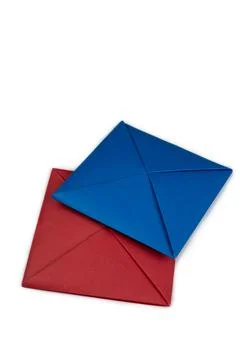 Red and blue square for two players in Ddakji on white background. Vertical.. Stock Photos
