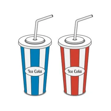 Red and blue srtiped plastic Glass with Straw Stock Illustration