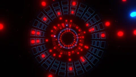 Red and Blue Strobe in Neon Square Elements Tunnel Background VJ Loop in 4K Stock Footage 308069767