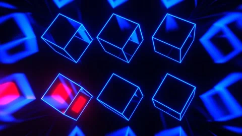 Red and Blue Strobe Neon Twirling Cubes Background VJ Loop in 4K Stock Footage 308534256