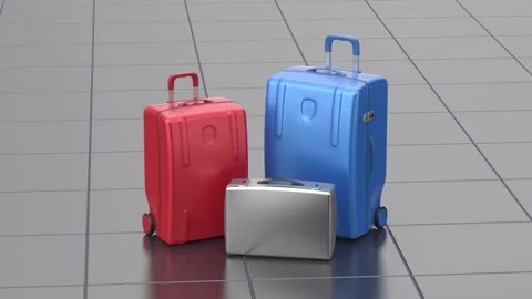 Red and blue suitcases and silver briefcase Stock Footage 327755490