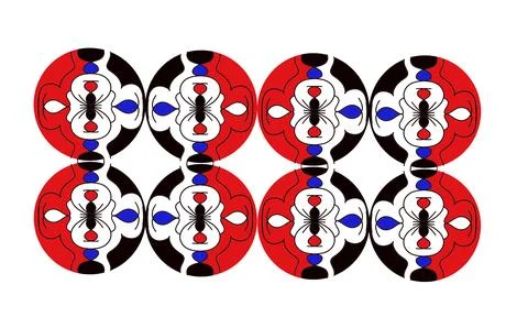 Red and Blue Symmetrical Circular Pattern Set Vector 스톡 일러스트