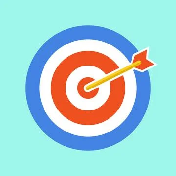 Red and blue target board icon with arrow on mint green background vector Stock Illustration