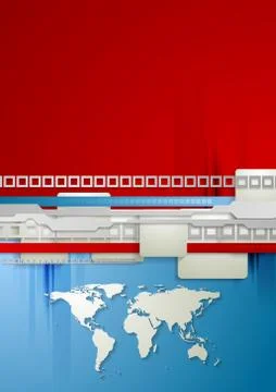 Red and blue technology background with world map Stock Illustration