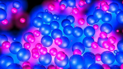 Red and blue three-dimensional spheres. neon glow. abstract. 3D rendering Illustrazione stock