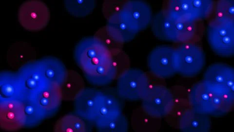 Red and blue three-dimensional spheres. neon glow. abstract. 3D rendering Illustrazione stock