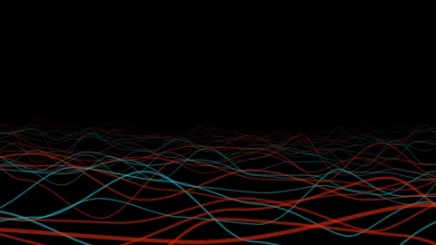 Red and blue tiny lines waving on black background with copy space. Technology Stock Footage 309460586