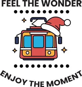 A red and blue train with a Santa hat on it イラスト素材