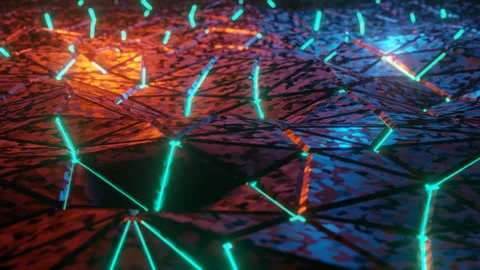 Red and Blue Triangular Waves Background Abstract Animation Loop in 4K Stock Footage 242592749