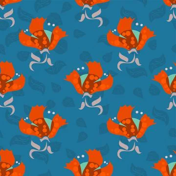 Red And Blue Vector Seamless Floral Pattern Stock Illustration