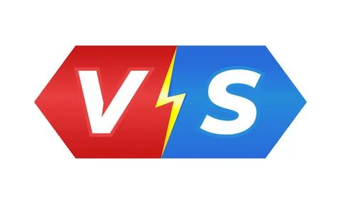 Red and blue versus logo with yellow lightning bolt for competition design Stock Illustration