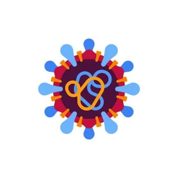 Red and blue virus flat icon. SARS-CoV-2 novel coronavirus structure vector i Illustrazione stock