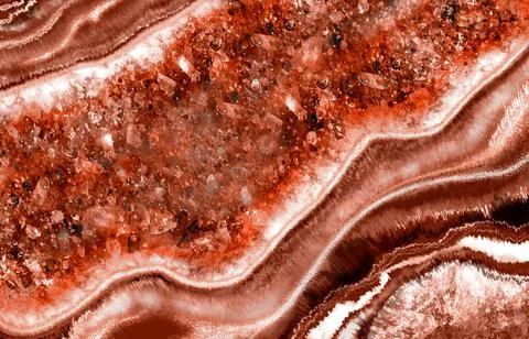 Red and brown Geode with crystals art with epoxy resin. Quartz slice geode with Stock Illustration