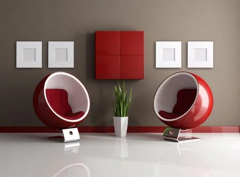 Red and brown modern interior Stock Illustration