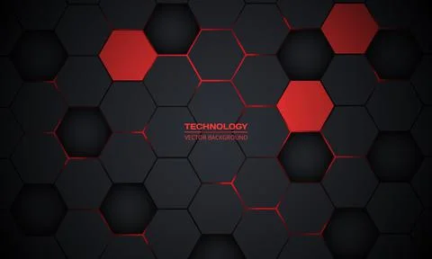 Red and dark gray hexagonal abstract technology background. 스톡 일러스트