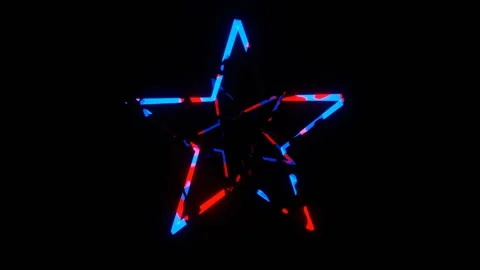 Red and Deep Blue Neon Stars Emerging from the Darkness Background VJ Loop i Vidéo 334718335