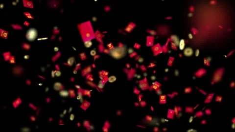 Red and gold confetti particles falling against black background Stock-Footage 337534012
