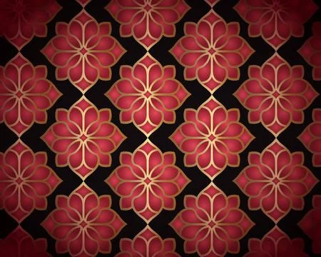Red and Gold Floral Pattern on a Black Background Stock Illustration
