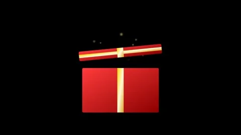 Red and Gold Gift Box Icon with Untying Ribbon and Lifting Lid Animation Видео 346006881