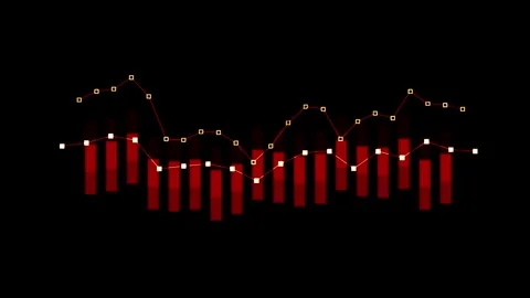Red and gold graph showing market fluctuations for finance Видео 302474035