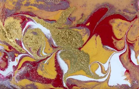 Red and gold marbling pattern. Golden marble liquid texture. Stock Illustration