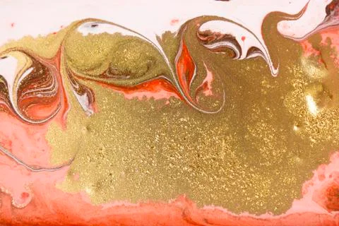 Red and gold marbling pattern. Golden marble liquid texture. 스톡 일러스트
