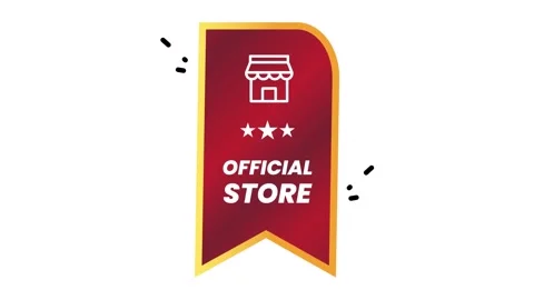 Red and Gold Official Store Badge Label with Shop Icon and Three Stars Stock Footage 345826414