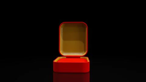 Red and gold opened empty bijouterie giftbox with reflection on black Stock Illustration