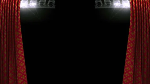 Red and gold pattern curtain with spotlight opening scene Stock Footage 43277101