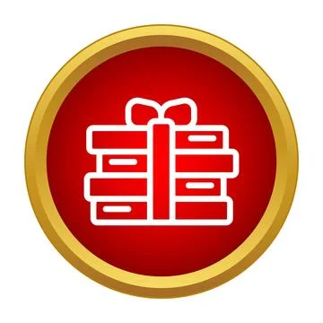 Red and gold present icon with ribbon and bow Stock Illustration