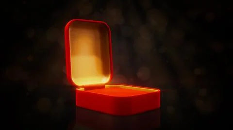 Red and golden opened empty jewelry gift box on vivid backdrop Stock Illustration
