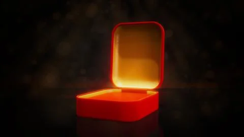 Red and goldish opened empty bijouterie present box on bright background Stockillustratie