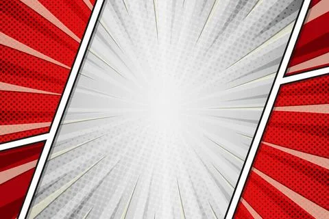 Red and Gray Comic Book Panel Frame with Speed Lines and Halftone Stock Illustration