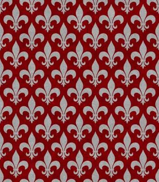 Red and gray fleur de lis textured fabric background Stock Illustration
