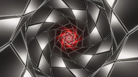 Red and Gray Hexagonal of Squares Tunnel Background VJ Loop in 4K Stock Footage 252206069