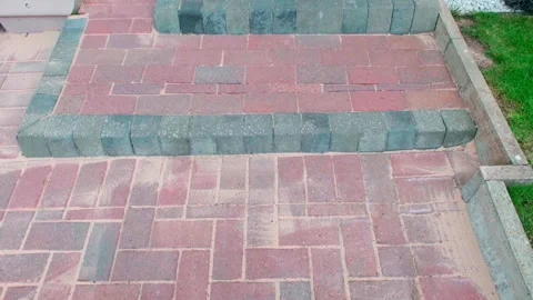 Red and gray mono block pavers form elegant steps Stock Footage 344743652