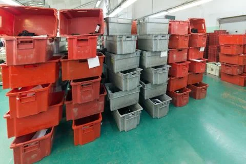 Red and gray plastic boxes Stock Photos