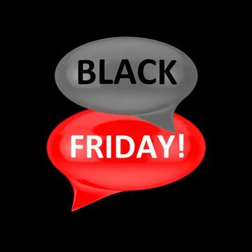 Red and Gray Speech Bubbles with Black Friday Sign. 3d Rendering Stock Illustration