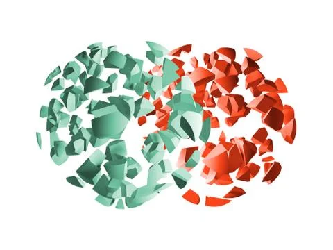 Red and green 3d explosion spheres fragments Stock Illustration