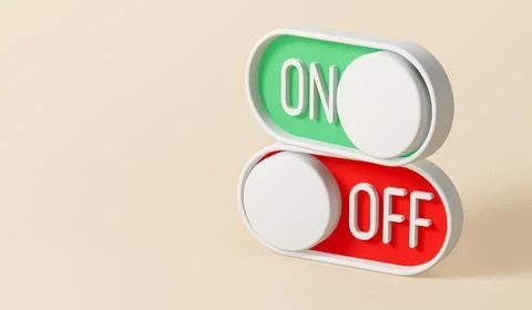 Red and green on and off toggle switches. 3D Rendering Stock Illustration
